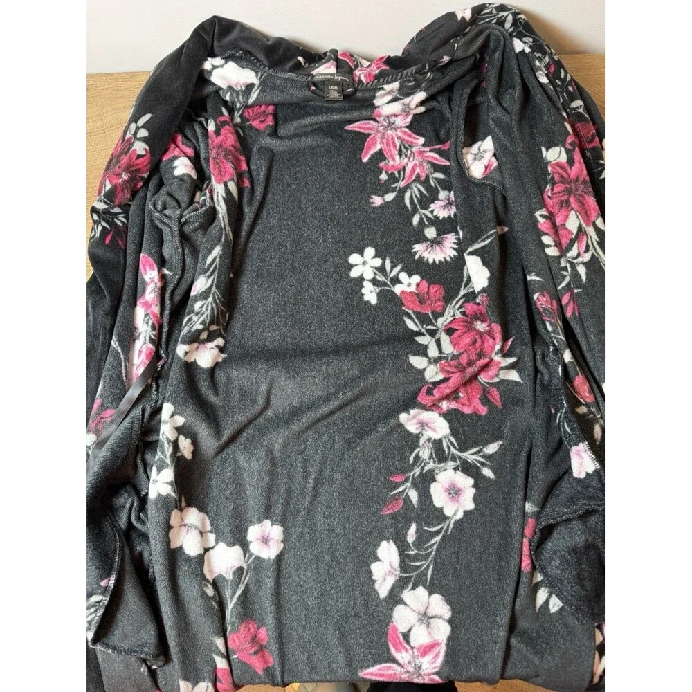 Nanette Lepore Floral Plush Bath Robe Women’s Large Black Pink